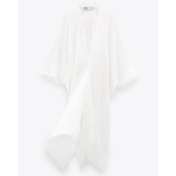 Zara White Fringed Kimono Size Medium - Picture 8 of 13